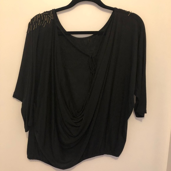 Black Open Back Shirt w/ Gold Beading - Picture 3 of 3